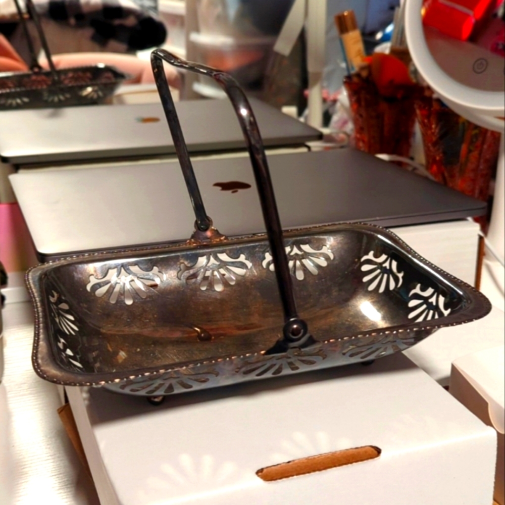 Antique Silver Vintage Tray Basket Trinket Dish